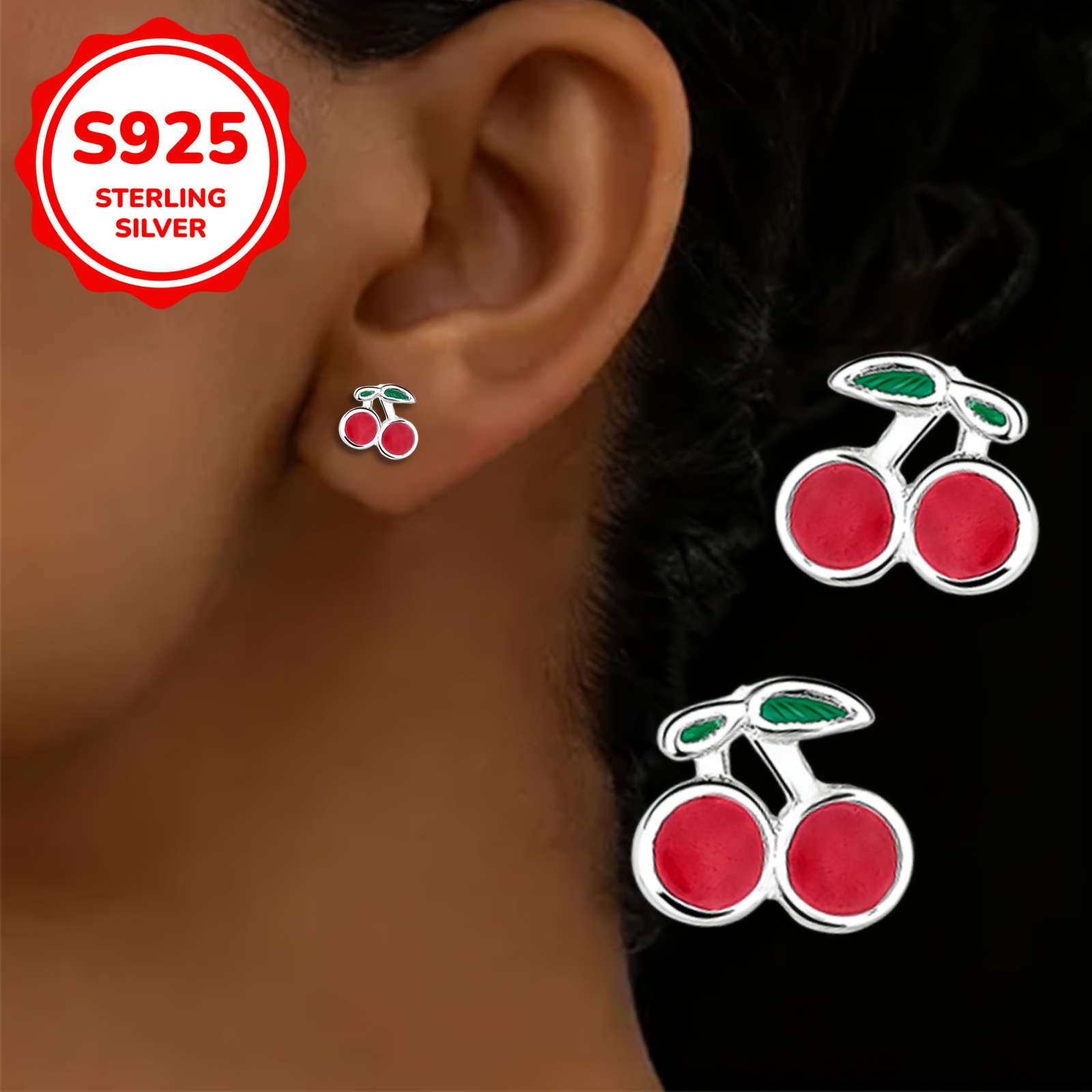 Women's S925 Silver Cherry Stud Earrings — Summer Accessory